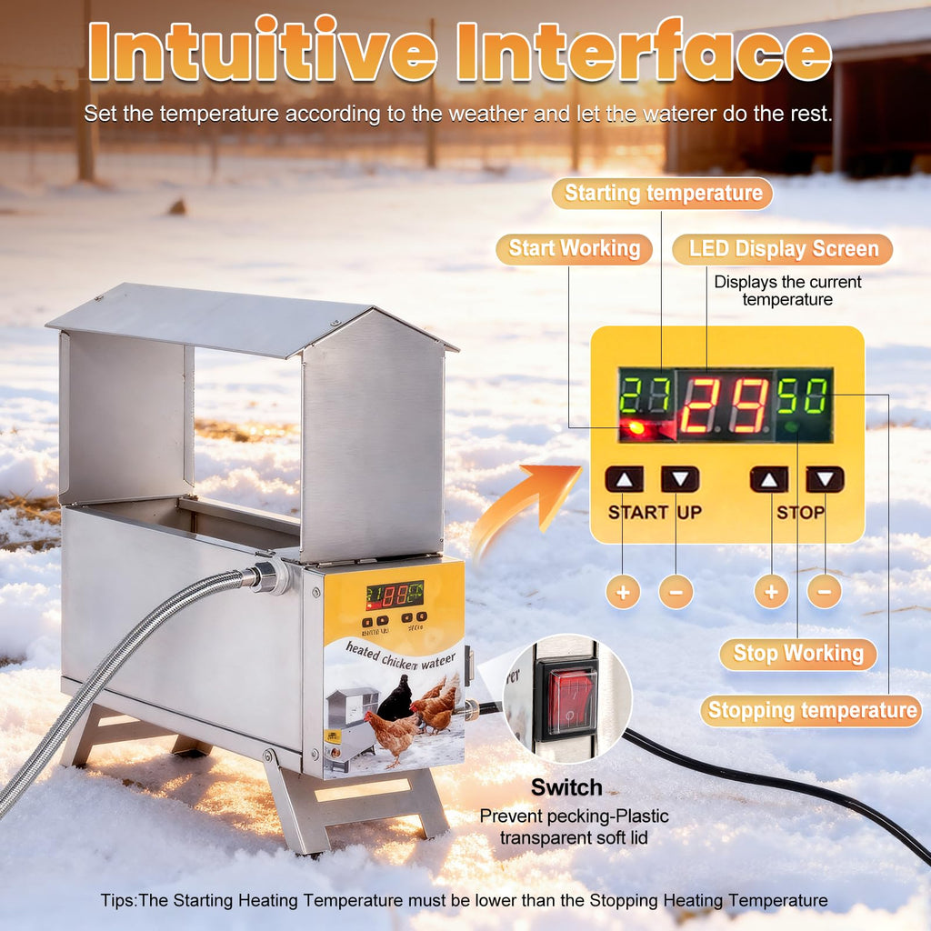 Heated 2 Gallon Stainless Steel Chicken Waterer I729