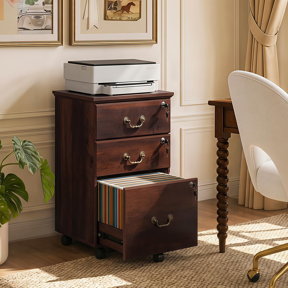 3 Drawer Wood File Cabinet with Lock F9516