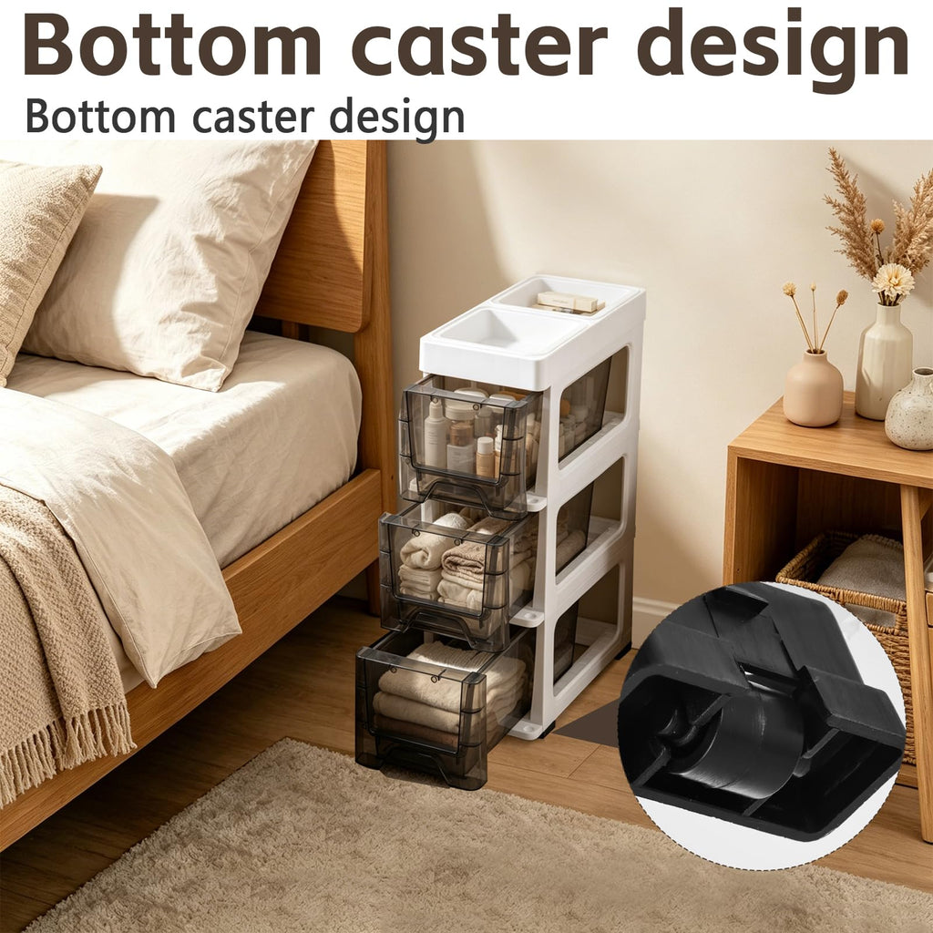 3 Drawer Narrow Plastic Storage Cart with Wheels X37779