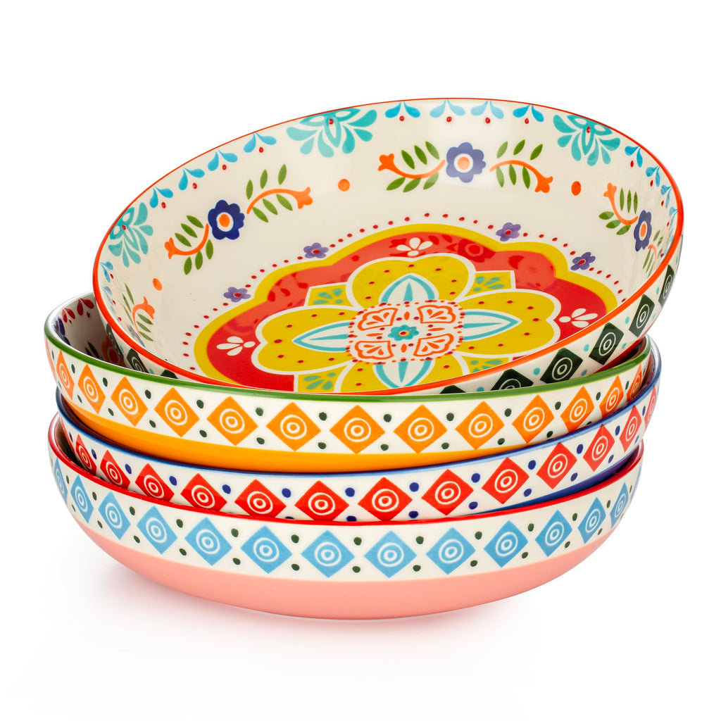 36 OZ Shallow Ceramic Dinner Bowls Set of 4 L580