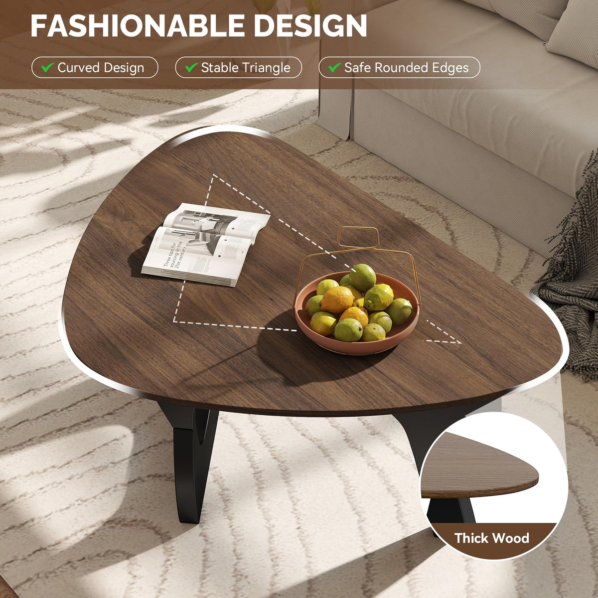 Wood Coffee Table with Wooden Top & Unique Base F5068