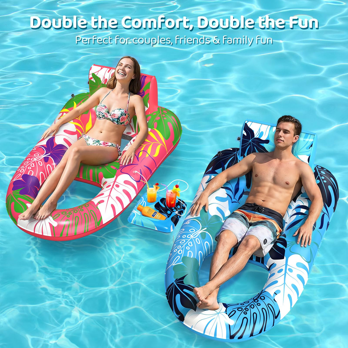 2 Pack Inflatable Pool Floats with Cup Holders J1437