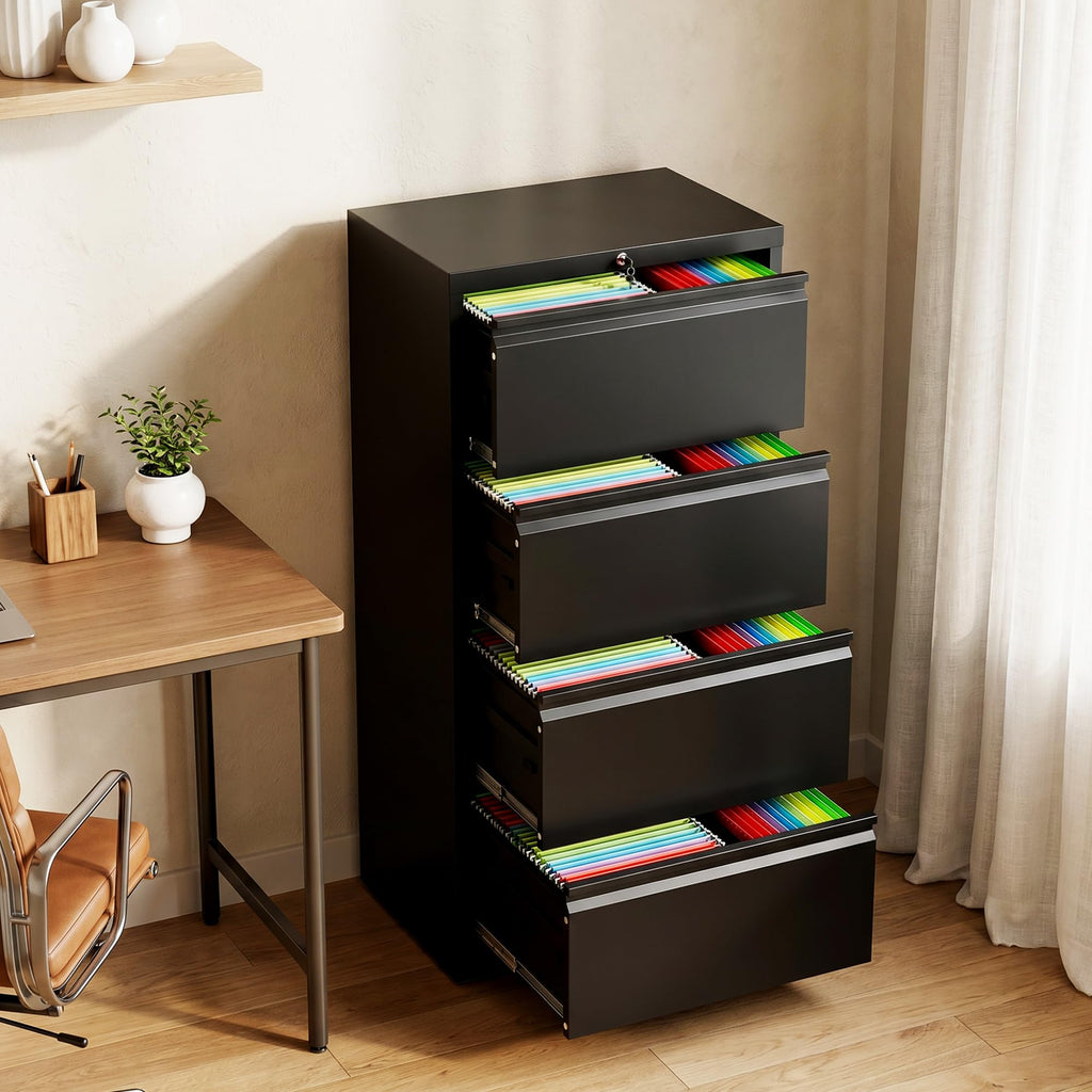 4 Drawer Black Metal File Cabinet with Lock X26168