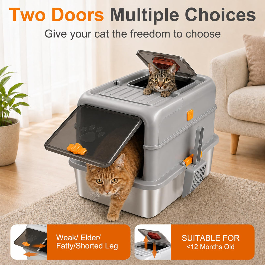 Stainless Steel High Sided Cat Litter Box with Lid L81568
