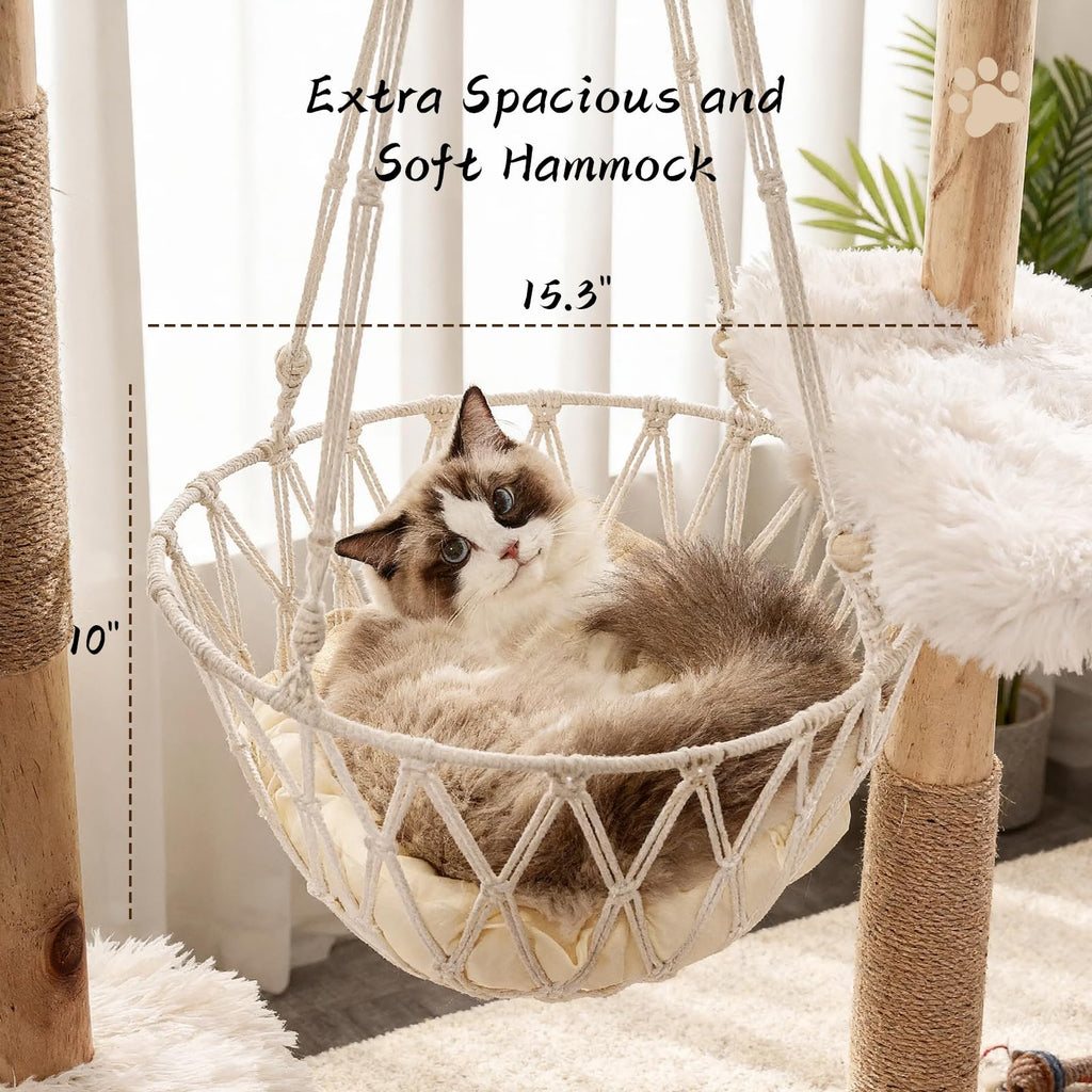 70" Tall Natural Solid Wooden Cat Tree Tower with Scratch Posts M978