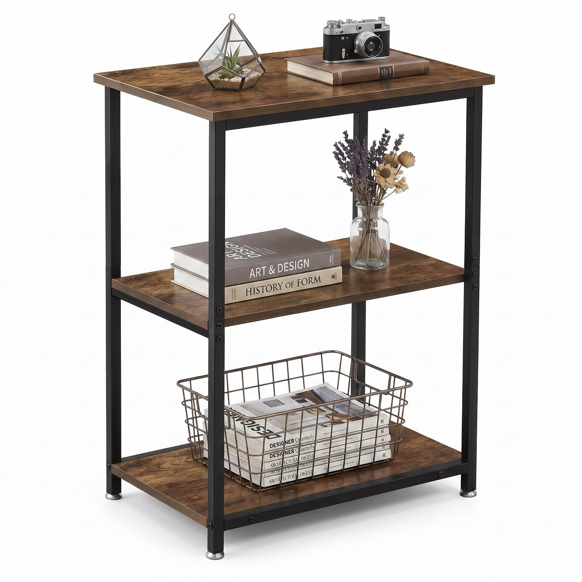 Tall End Side Table with 3-Tier Storage Shelf U791