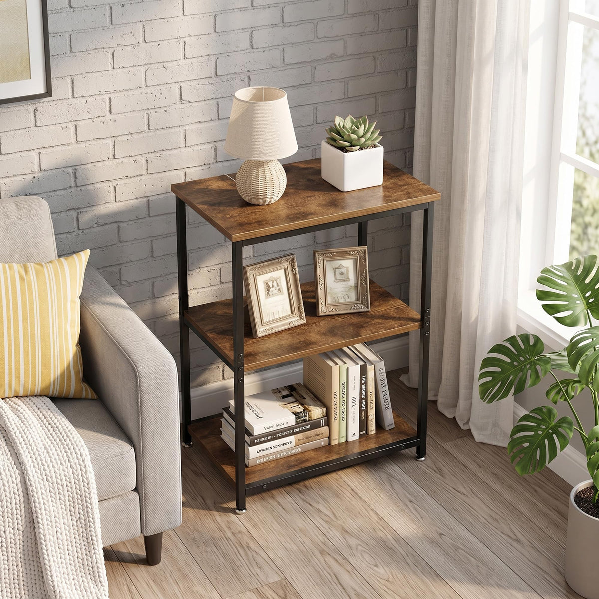 Tall End Side Table with 3-Tier Storage Shelf U791