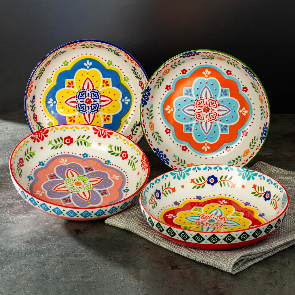 36 OZ Shallow Ceramic Dinner Bowls Set of 4 L580