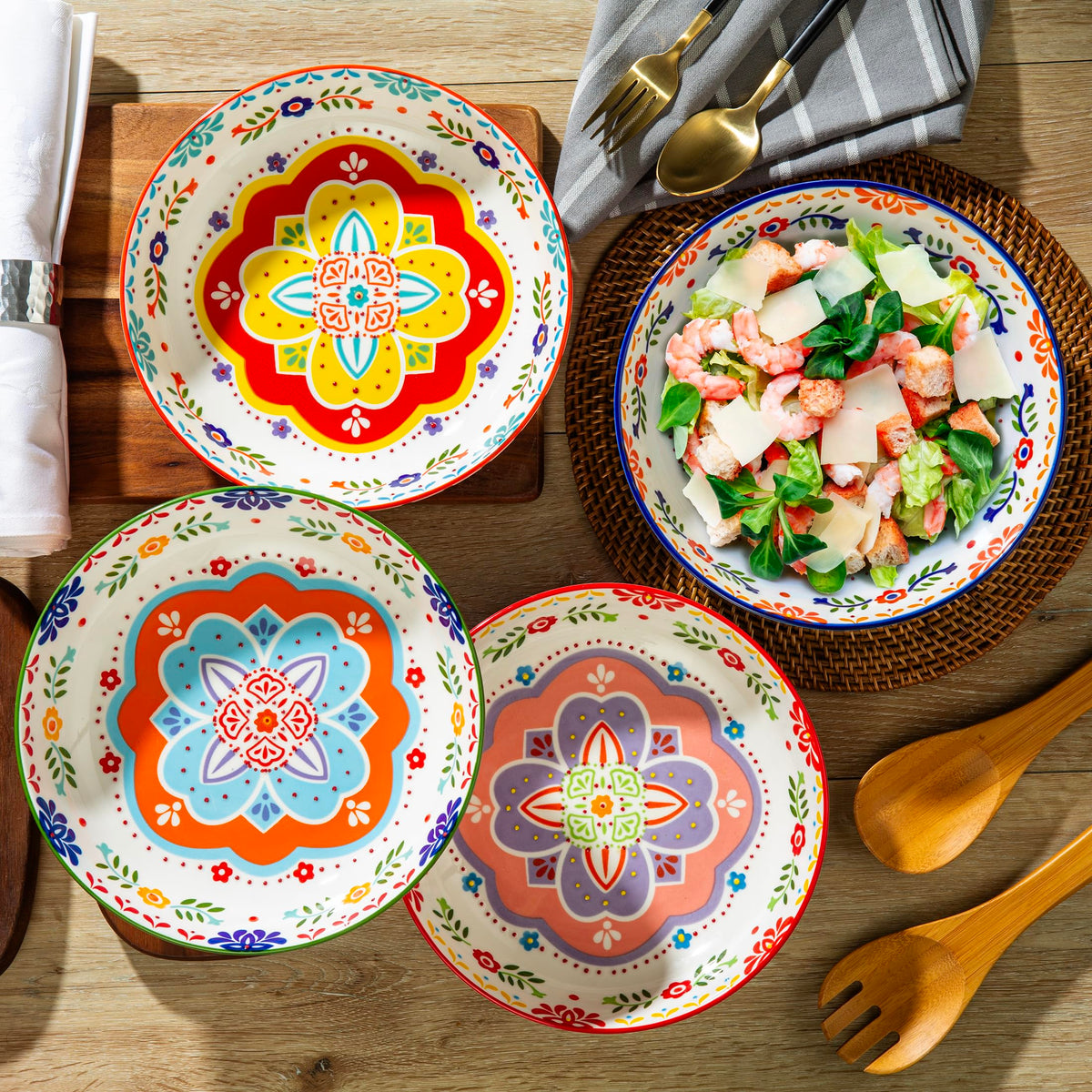 36 OZ Shallow Ceramic Dinner Bowls Set of 4 L580