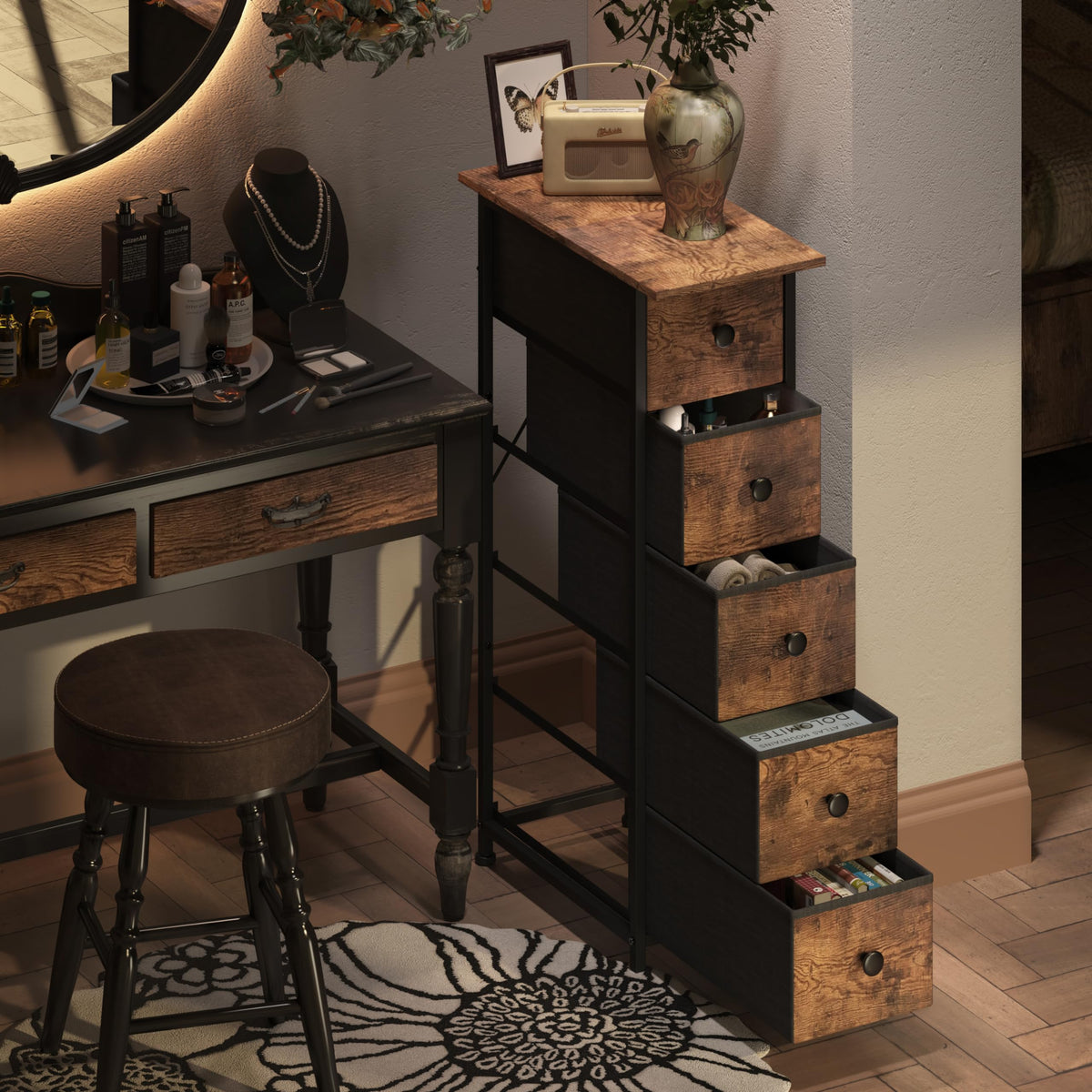Narrow 5 Drawers Fabric Dresser C5833