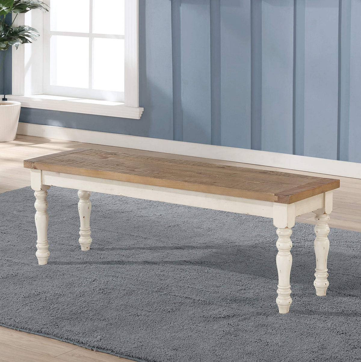 Antique White Two-Tone Oak Wood Dining Bench G850328