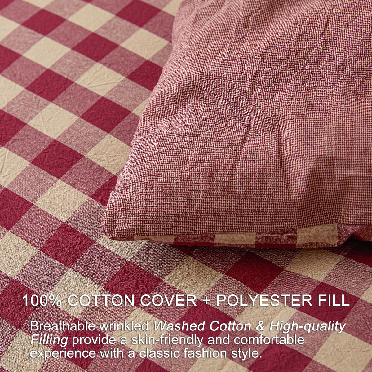 Cotton Plaid King Comforter Set 3 Pieces with 2 Pillow Shams D6125