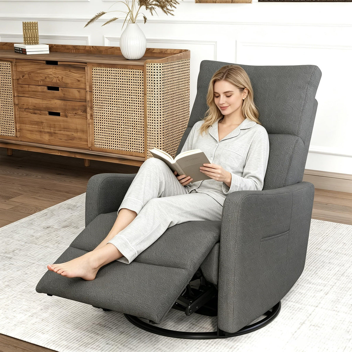 Dark Gray Velvet Swivel Rocker Chair P501626