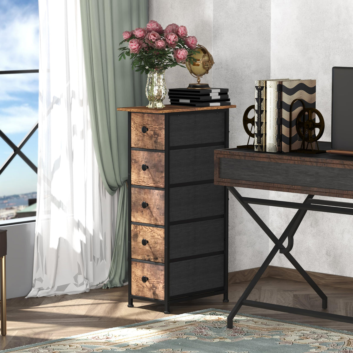 Narrow 5 Drawers Fabric Dresser C5833